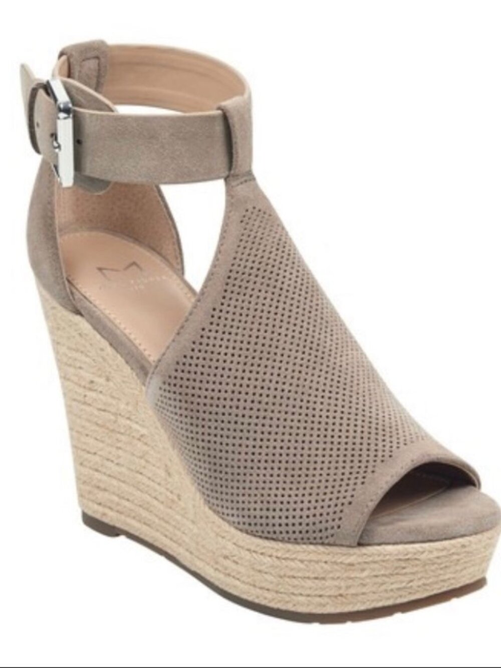 Marc Fisher Allison Perforated Espadrille Taupe Wedge Sandals